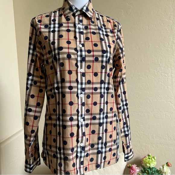 NWOT! Burberry Polka Dot Nova Plaid Button Down Shirt S/P  $850 - Picture 4 of 14
